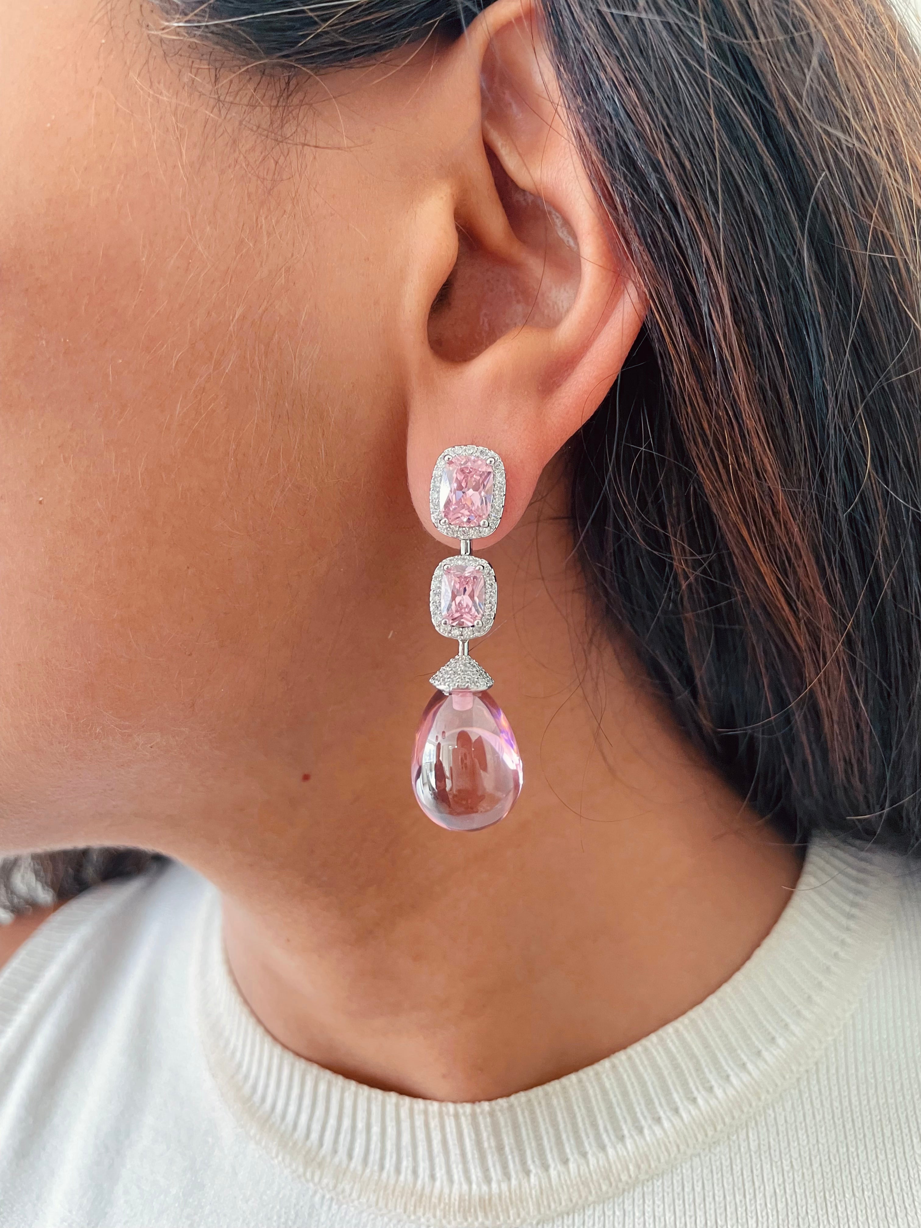 Pink Cushion Cut Zircon Detailing Necklace Set — worn on model — Prerto