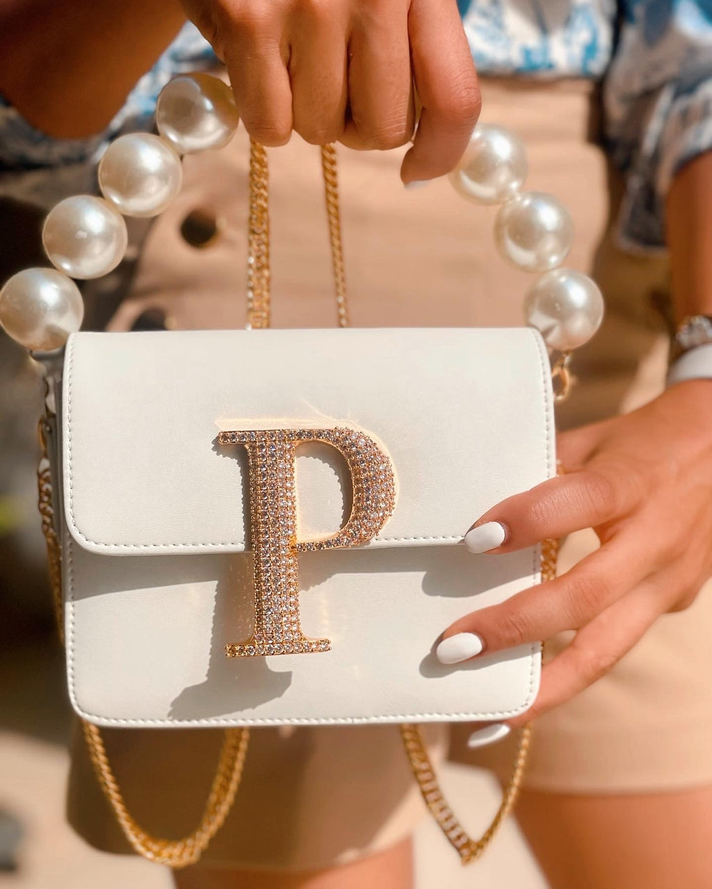 Personalised White Crossbody Bag by Prerto — detail view