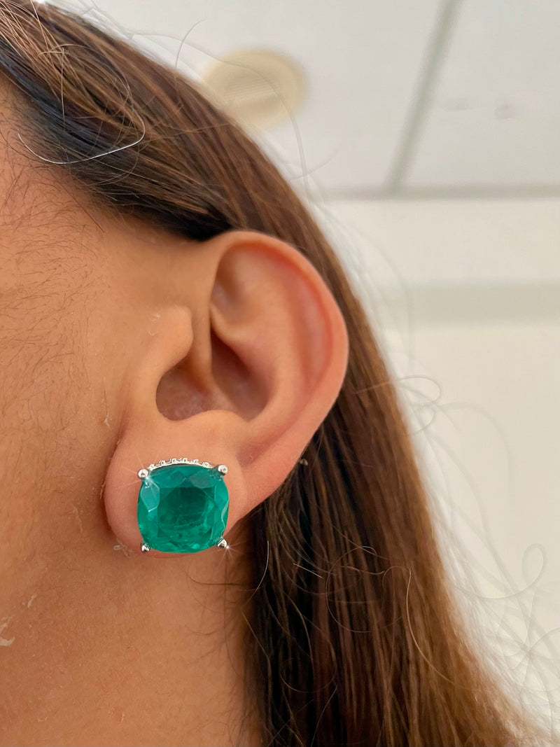 Boulder Emerald Doublets Diamond Luxe Couture Statement Necklace Set — detail view — Prerto