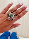 Aurelia Mint Green Aura Polki Kundan Couture Ring by Prerto — Indian bridal jewellery