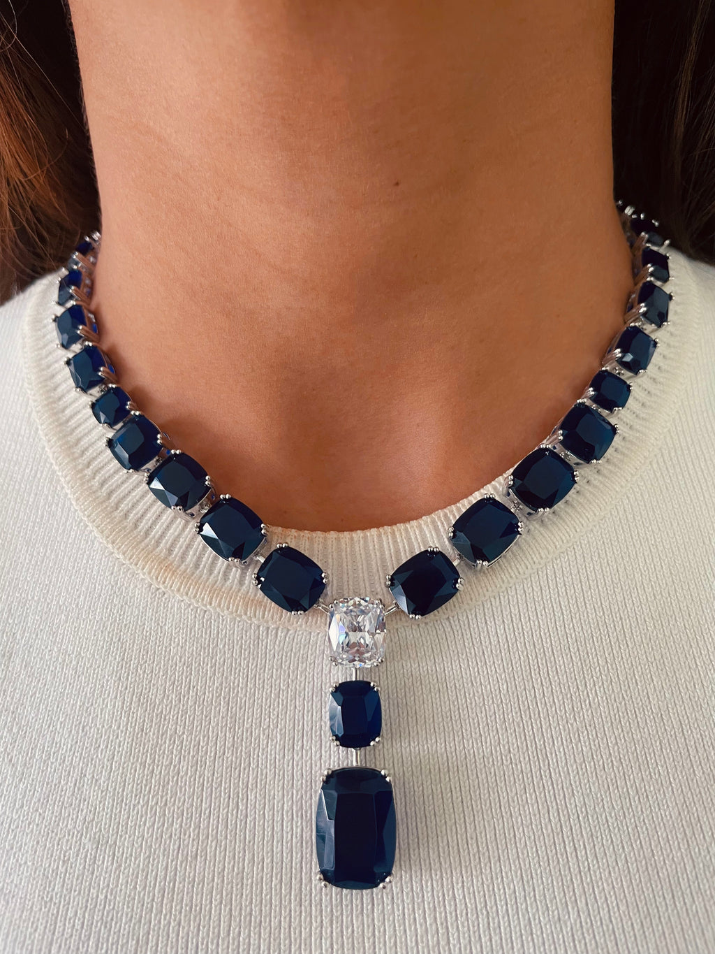 Sapphire Drop Necklace Set — front view — Prerto