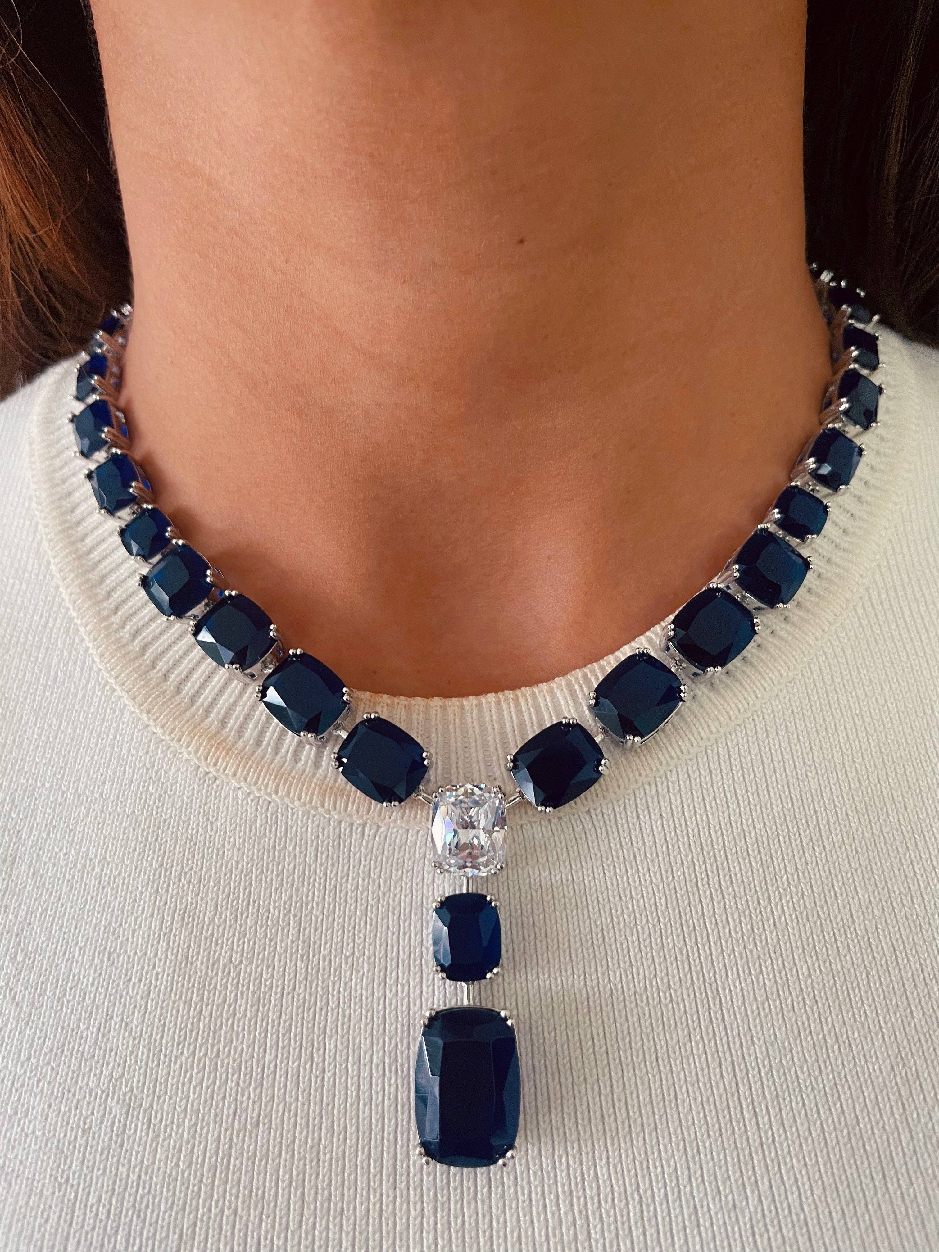 Sapphire Drop Necklace Set — front view — Prerto