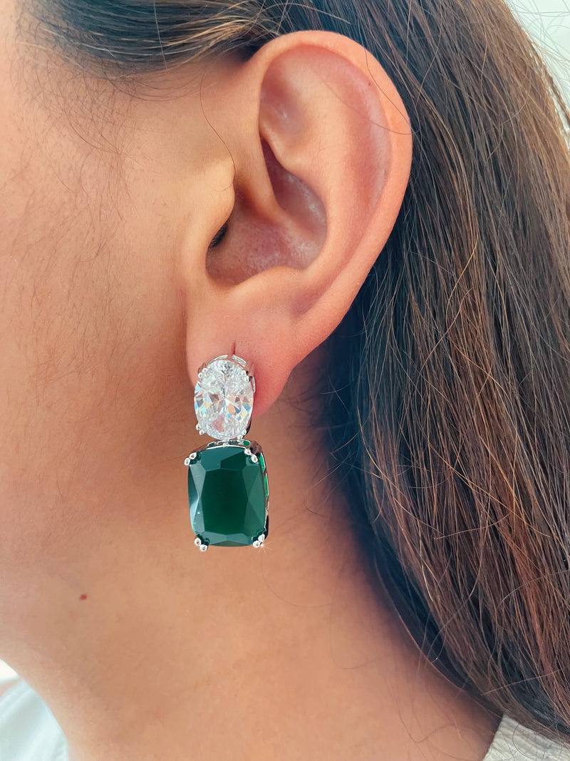 Emerald Drop Statement Necklace Set — worn on model — Prerto
