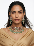 Ruby & Emerald Dual Elephant Choker Necklace Set — front view — Prerto