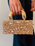 Gold Crystal Studded Long Clutch Bag by Prerto — wedding & festive occasion accessory