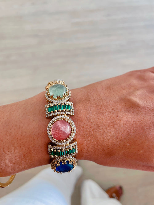 Ria Multicolour Kundan Emerald Diamond Detailing Kada Bangle by Prerto — Indian bridal jewellery
