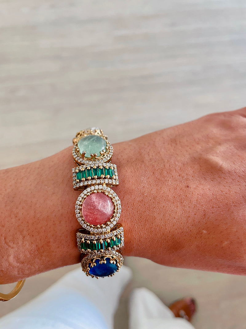 Ria Multicolour Kundan Emerald Diamond Detailing Kada Bangle by Prerto — Indian bridal jewellery