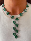 Floral Emerald & Diamond Statement Two Lines Necklace Set — front view — Prerto