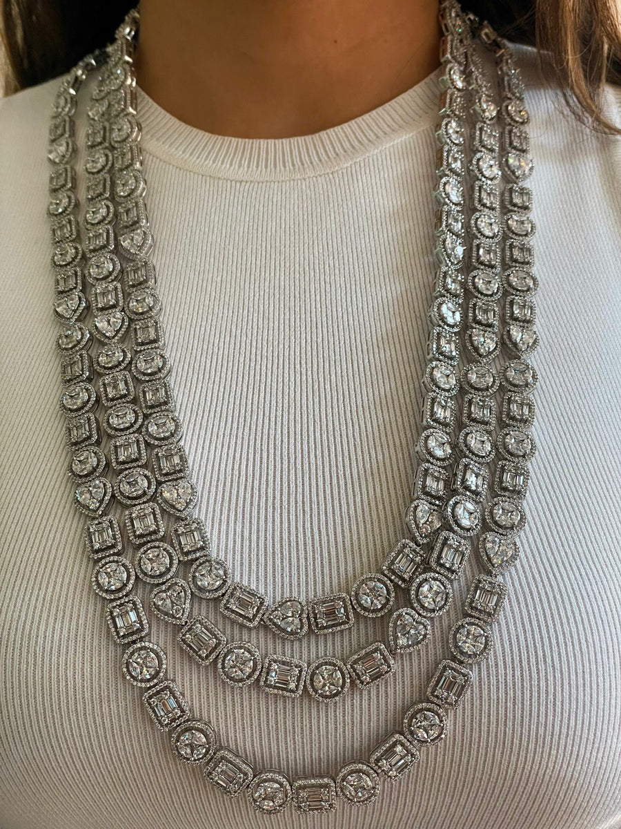 3 Layer Geometric Dimonte Necklace Set (Necklace & Earrings)