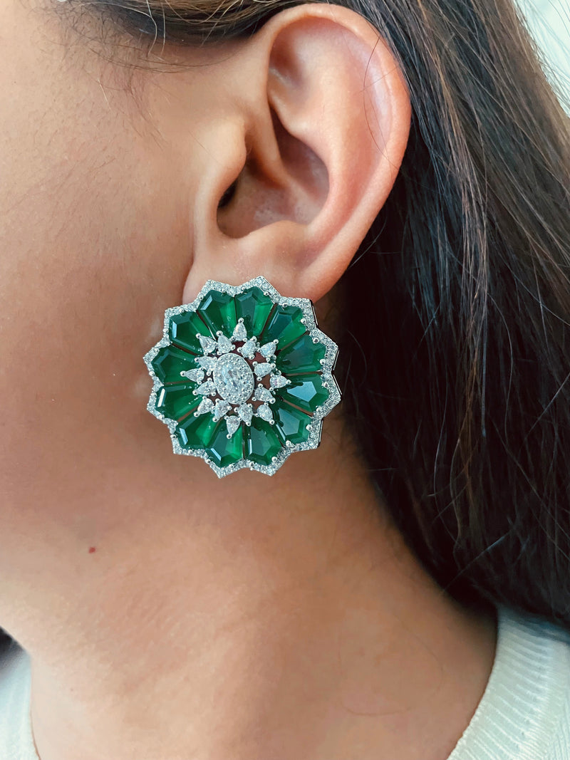Alina Emerald Rosette Diamond Necklace Set — worn on model — Prerto