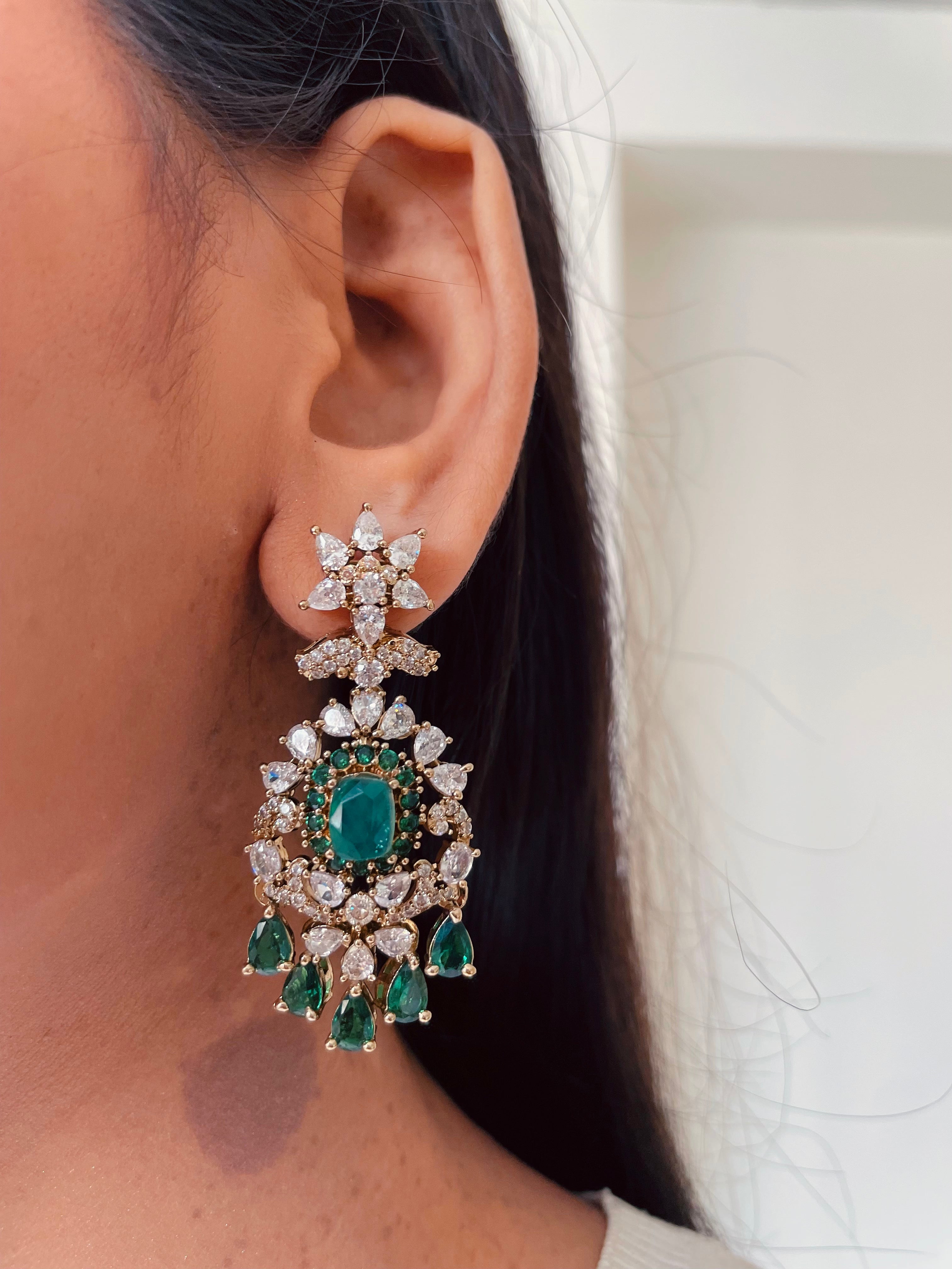 Elina Emerald Moissanite Diamond Polki Kundan Royal Choker Necklace Set — worn on model — Prerto