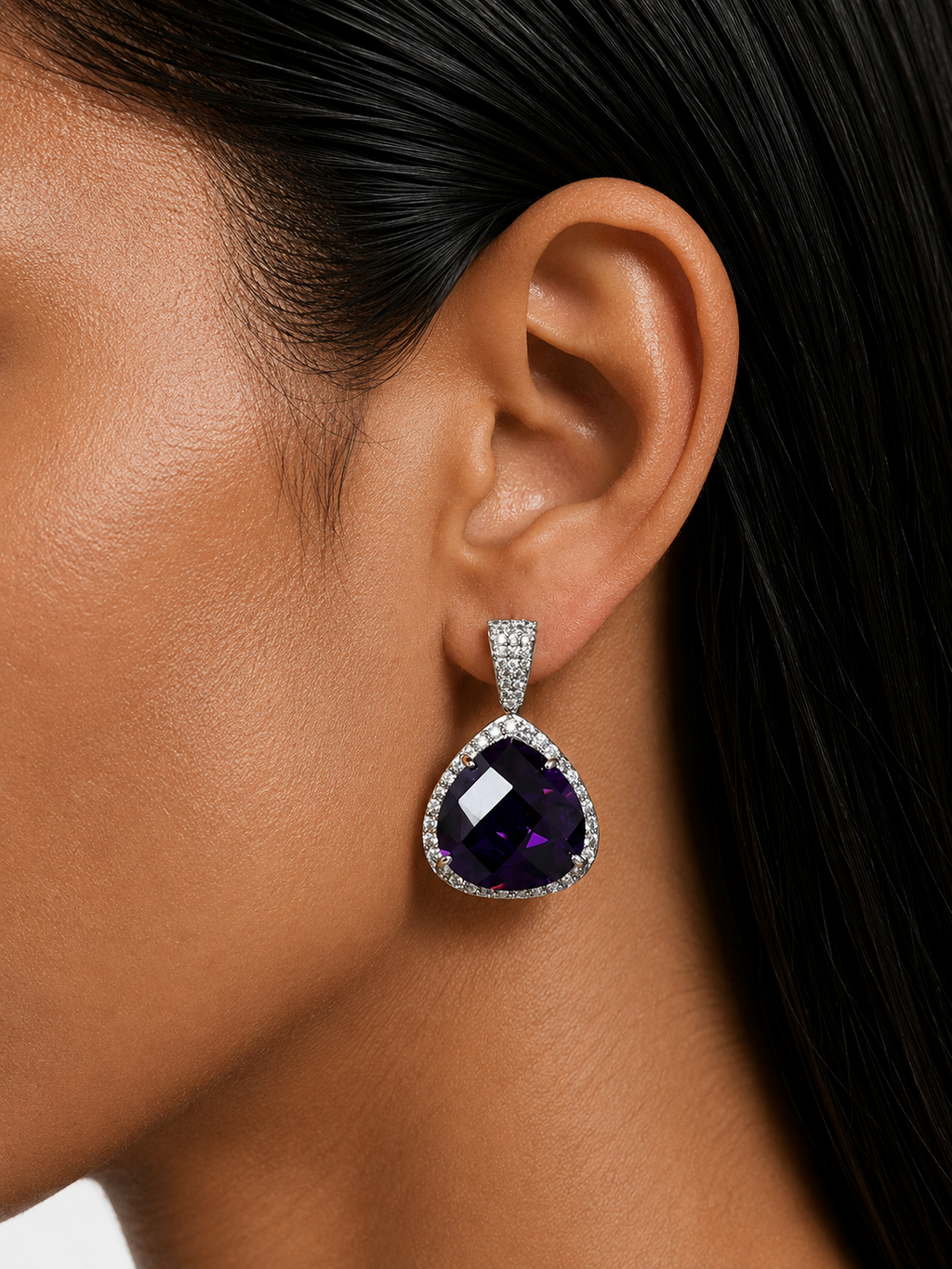 Élodie Purple Heart Pendant Diamond-Like Zircon Necklace Set – Necklace & Earrings