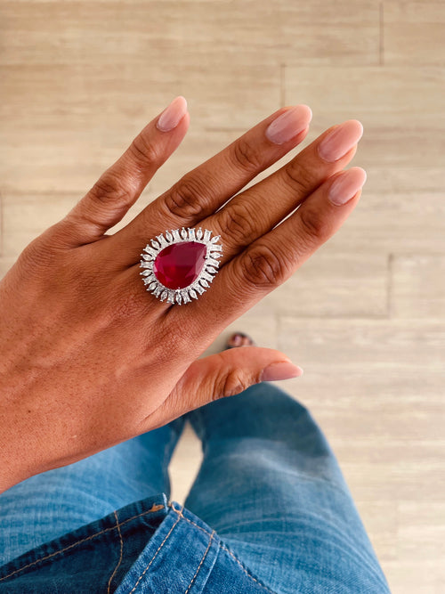 Ruby Large Tear Drop Diamond Ring by Prerto — Indian & Arab bridal jewellery