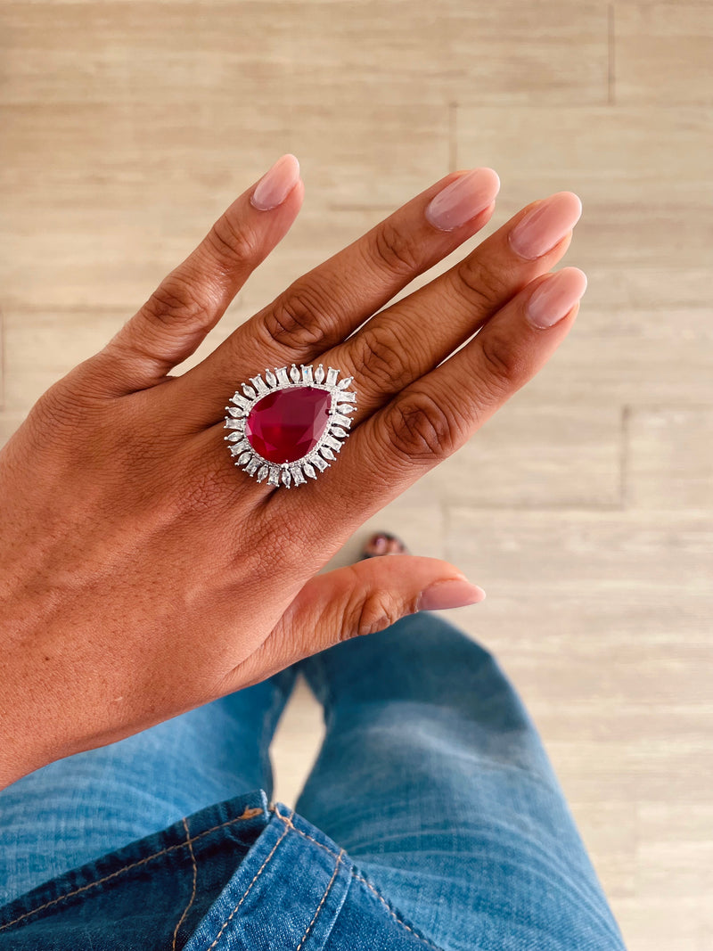 Ruby Large Tear Drop Diamond Ring by Prerto — Indian & Arab bridal jewellery