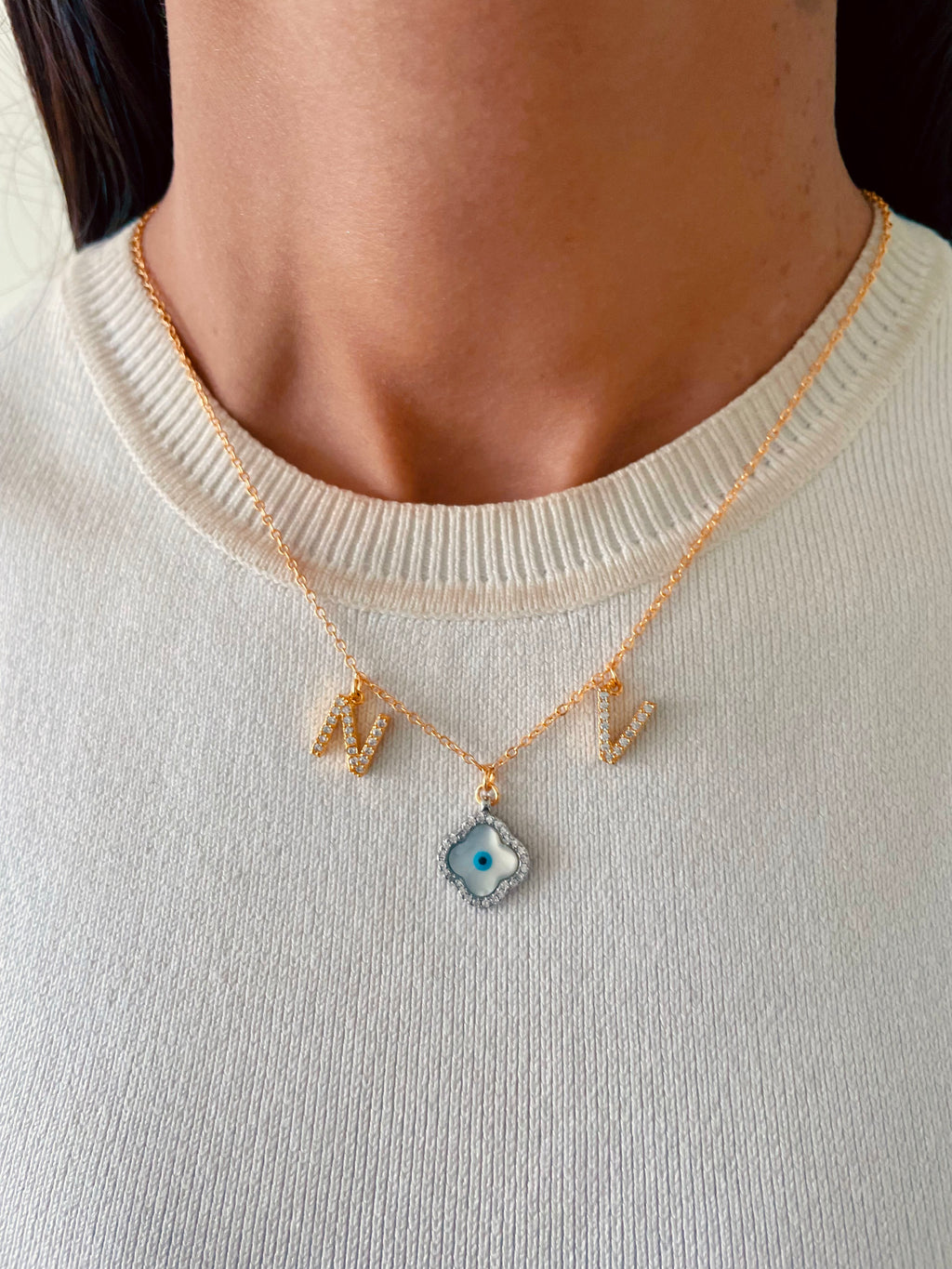 Protect Our Love Nome Iniziale Name Necklace by Prerto — worn on model