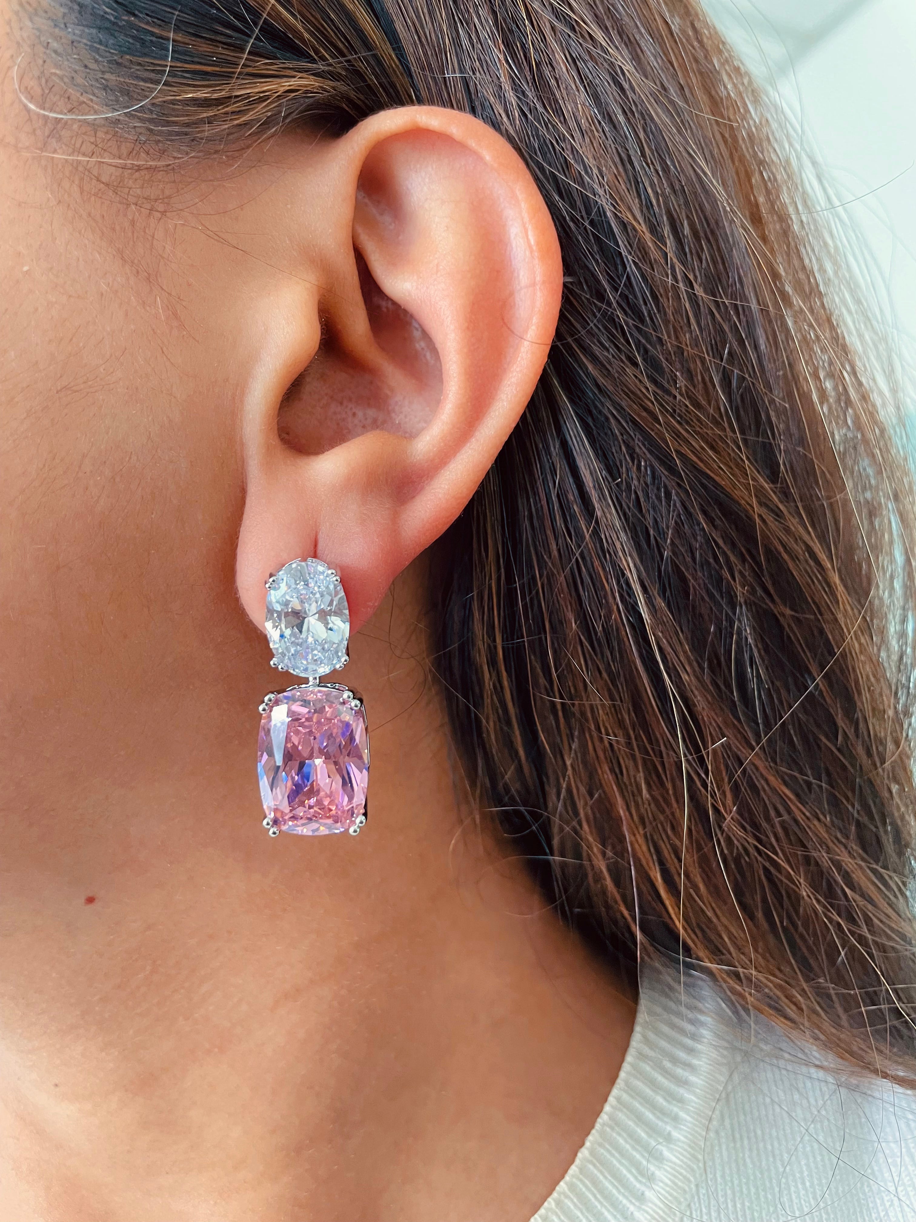 Maharani Blossom Oval Diamond & Blossom Pink Drop Duo Necklace Set — flat lay — Prerto