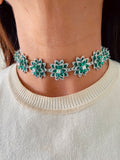Alisha Emerald Floral Diamond Garden Choker Necklace Set — front view — Prerto