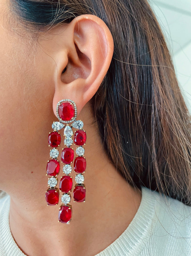 Maharani Ruby Polki Kundan Royal Choker & Ruby Diamond Haar Duo Necklace Set — styled view — Prerto