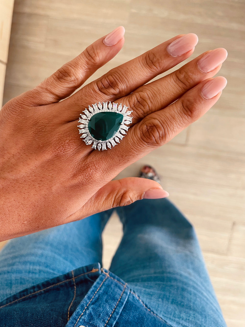 Emerald Large Tear Drop Diamond Ring by Prerto — Indian & Arab bridal jewellery