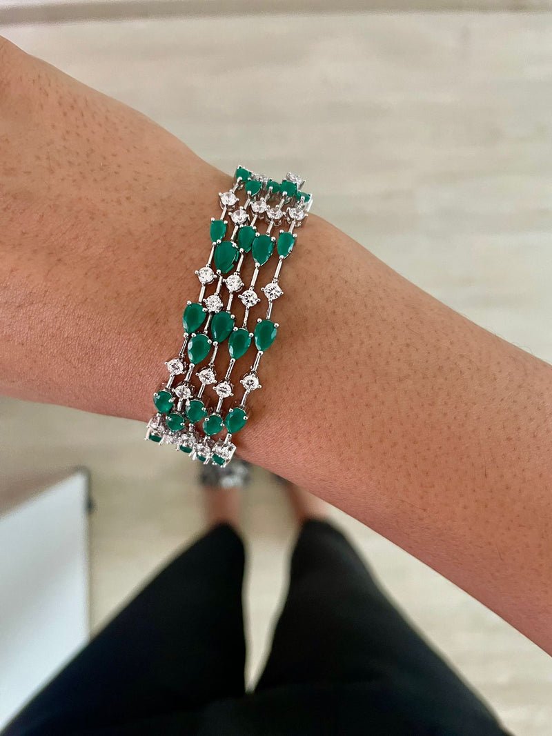 5 Layer Dimonte Emerald Drop Line Bracelet by Prerto — front view