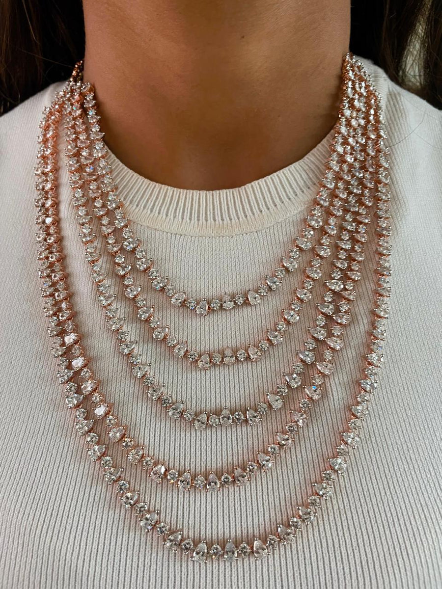 5 Layer Rose Gold Dimonte Necklace Set (Necklace & Earrings)