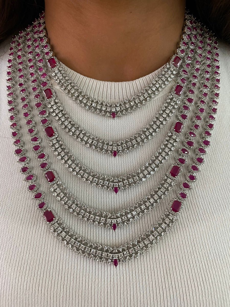 5 Layer Statement Ruby Dimonte Necklace Set (Earrings, Necklace, Ring & Bracelet)