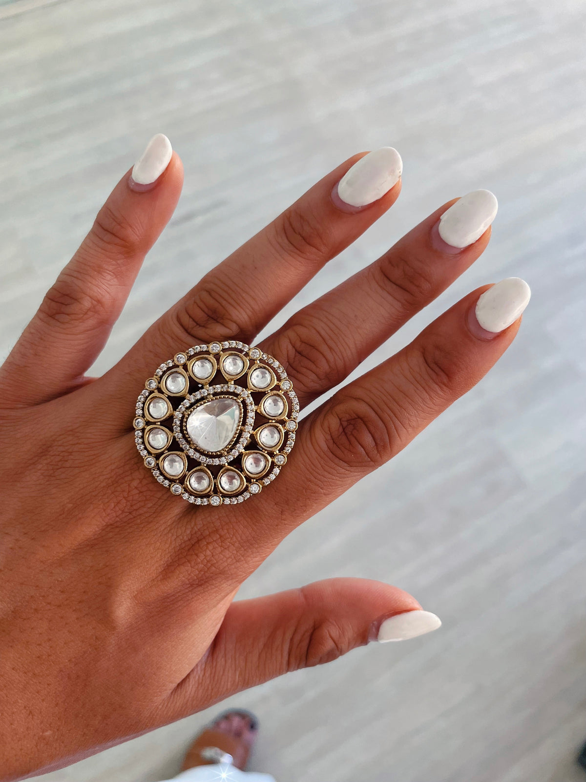 Liyana Medallion Couture Polki Kundan Ring by Prerto — Indian bridal jewellery