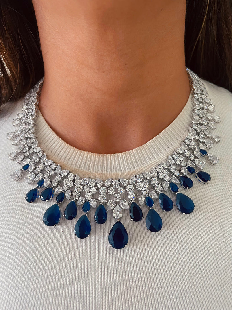 Daffodil Sapphire Diamond Setting Jewellery Set — front view — Prerto