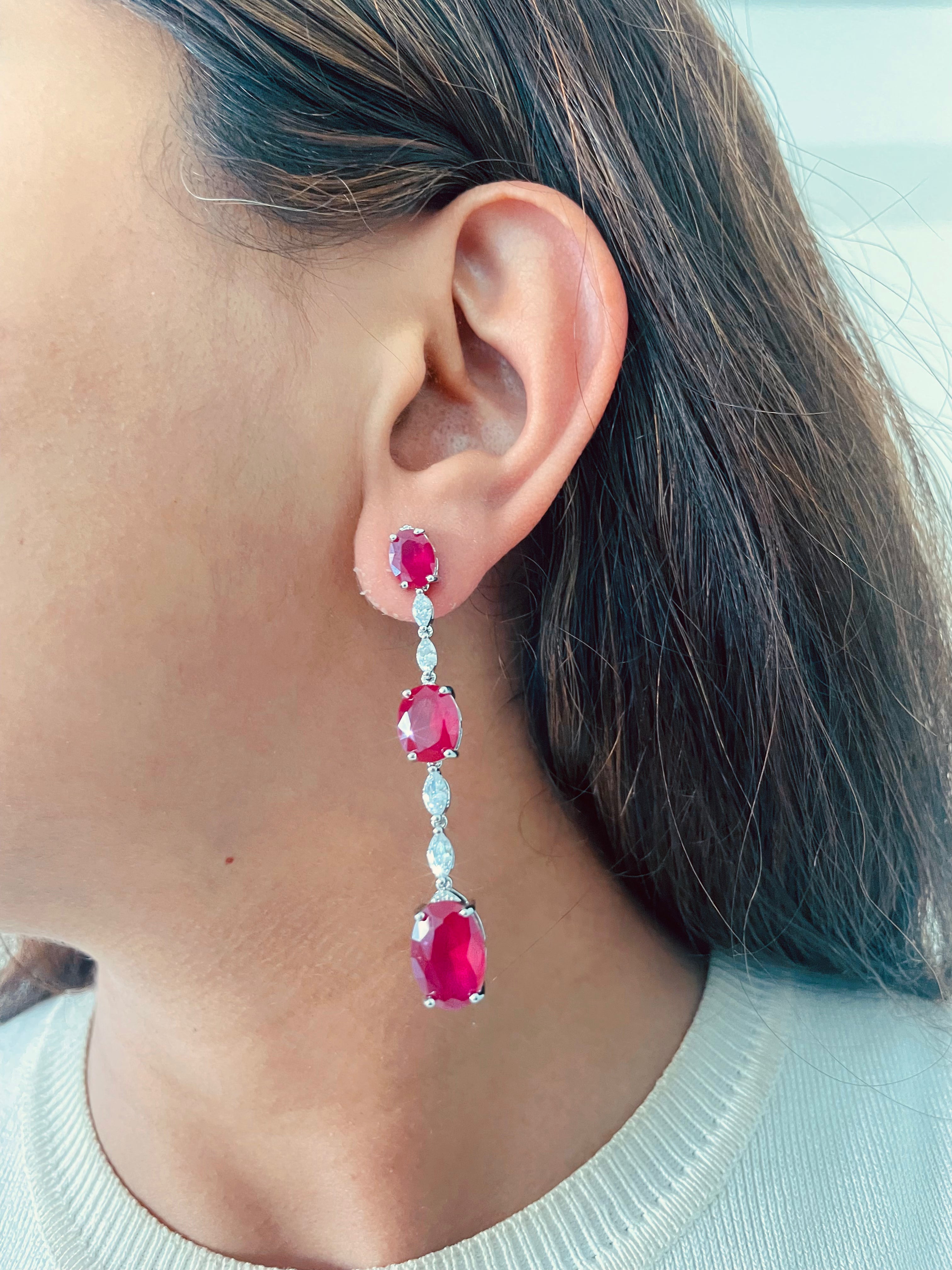 Anicka Ruby Oval Diamond Line Necklace & Earrings Set — worn on model — Prerto