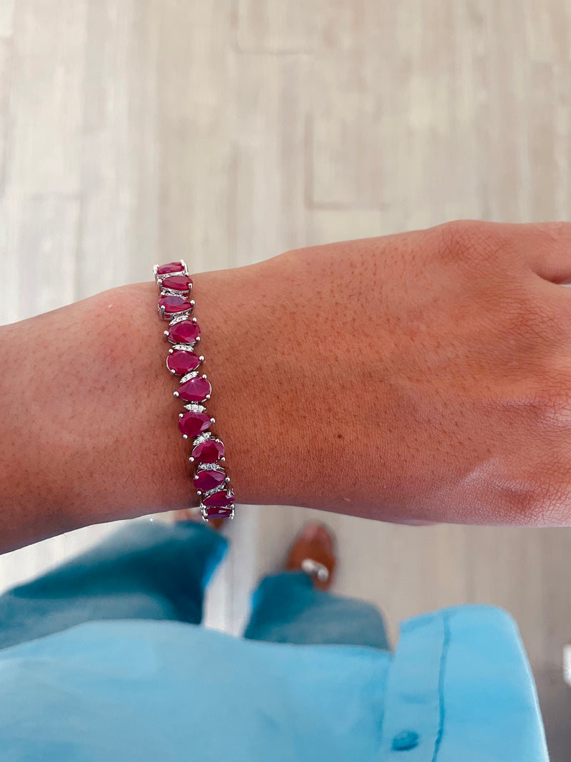 Tear Drop & Ruby Diamond Crystal Bracelet by Prerto — Indian & Arab wedding jewellery