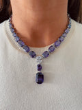 Elina Amethyst Square Drop Dimonte Statement Necklace Set — front view — Prerto