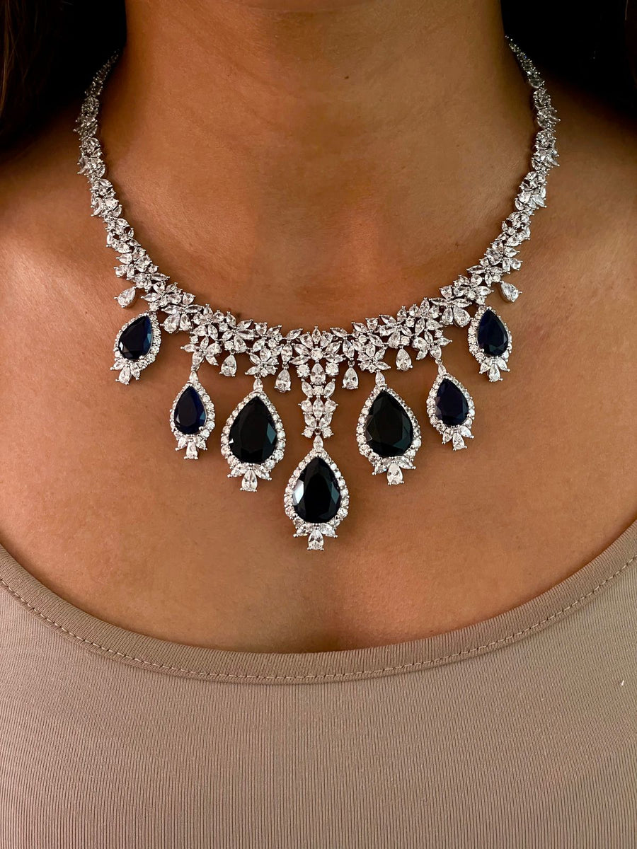 7 Drop Sapphire Dimonte Necklace Set