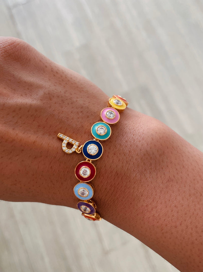 Personalised Multi Colour Single Letter Bracelet by Prerto — worn on wrist