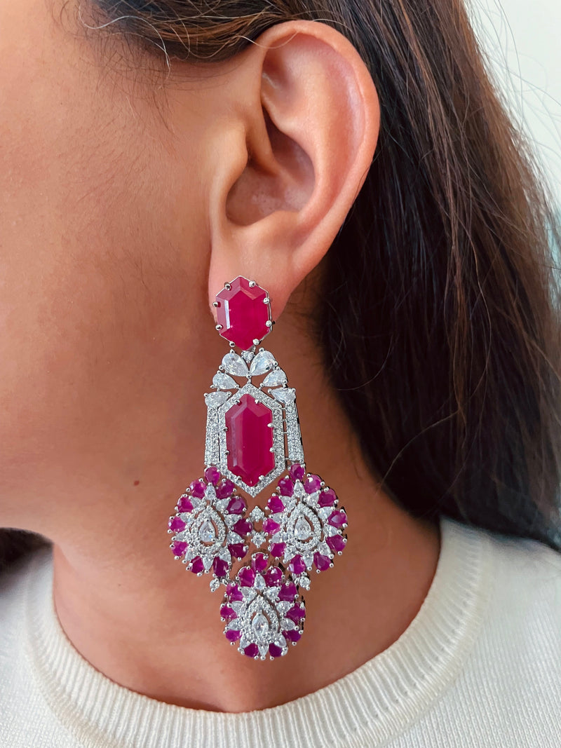 Maharani Lara Ruby & Ruby Rosette Diamond Duo Necklace Set — worn on model — Prerto