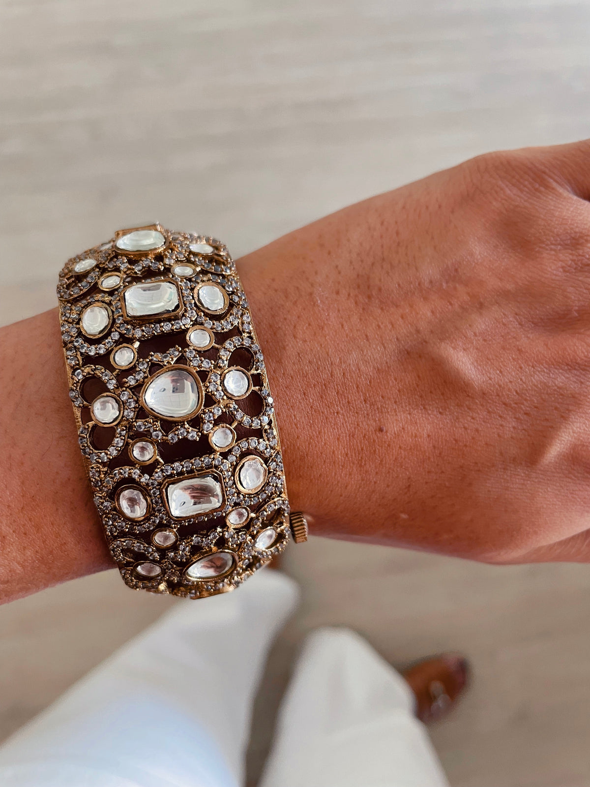 Antique Kundan Polki Diamond Openable Kada Bangles Set of 2 by Prerto — Indian bridal jewellery