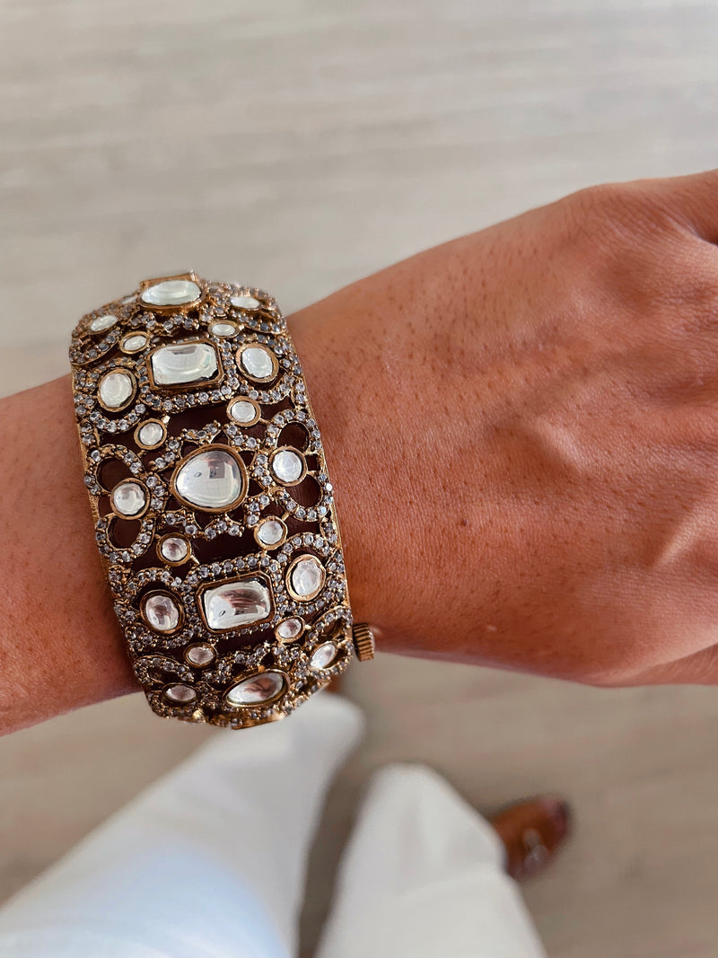 Antique Kundan Polki Diamond Openable Kada Bangles Set of 2 by Prerto — Indian bridal jewellery