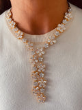 Gold Plated Floral Diamond Statement Two Lines Necklace Set — front view — Prerto