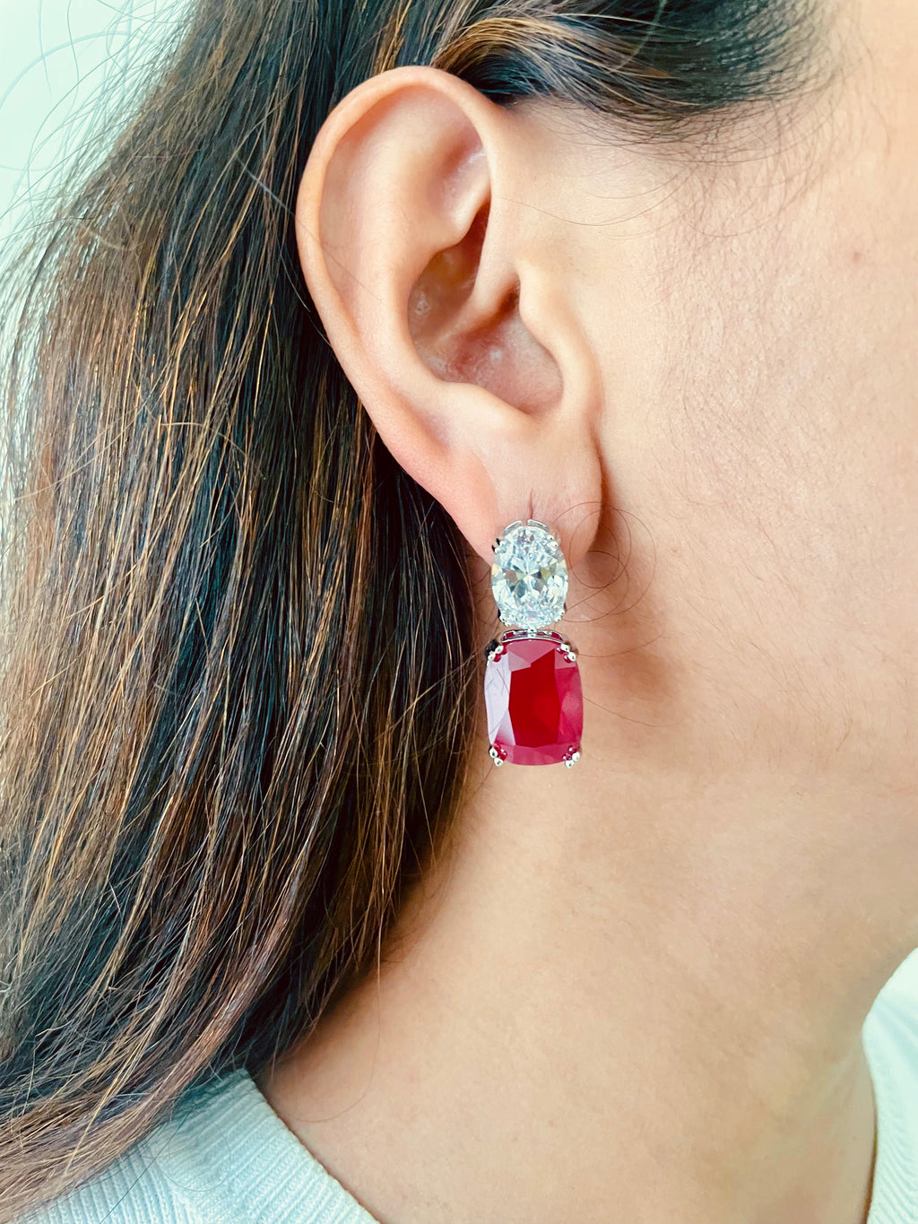 Ruby Drop Statement Necklace Set — worn on model — Prerto