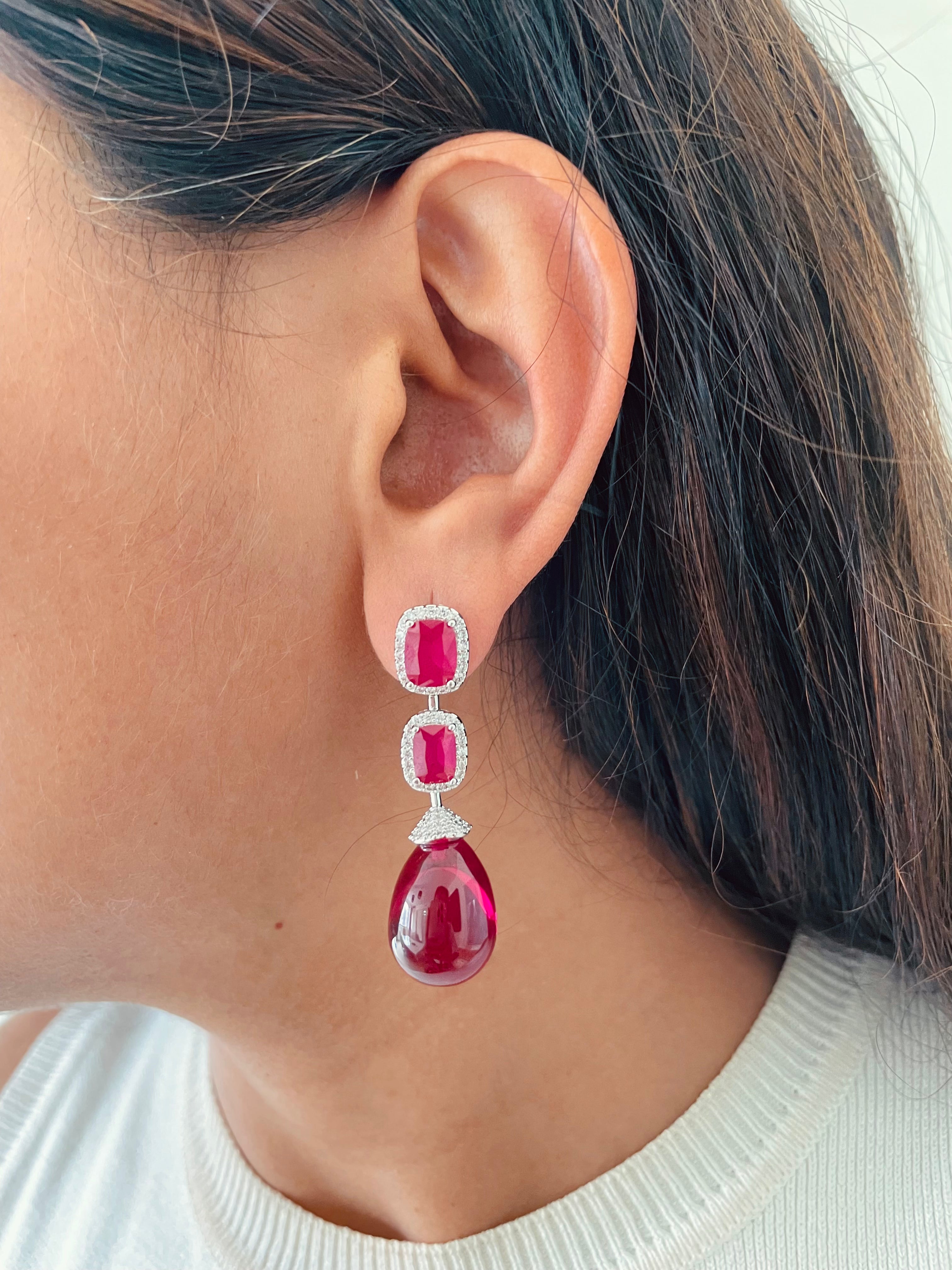 Ruby Cushion Cut Zircon Detailing Necklace Set — worn on model — Prerto