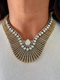 Isha Moissanite Polki Kundan Sunray Statement Necklace Set — front view — Prerto