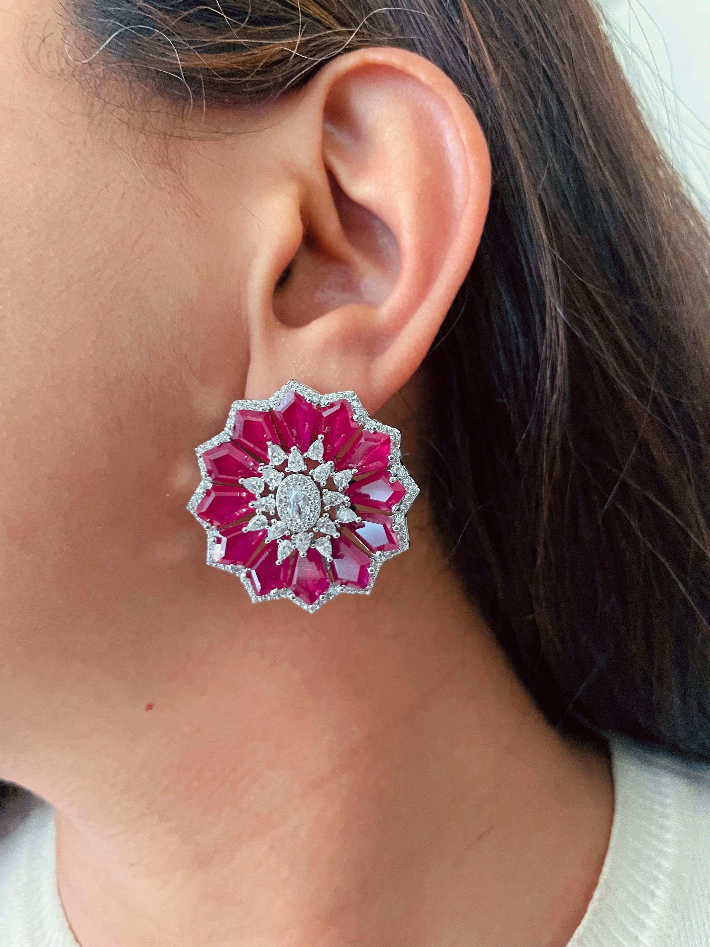 Alina Ruby Rosette Diamond Necklace Set — worn on model — Prerto