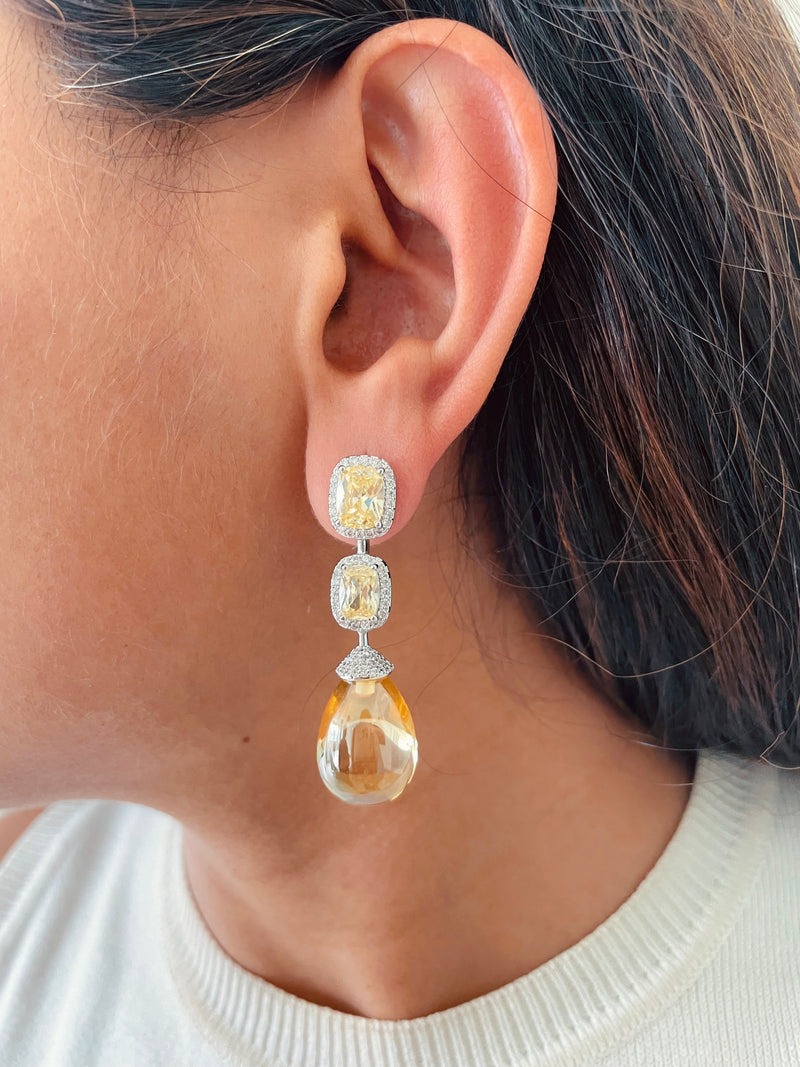 Citrine Cushion Cut Zircon Detailing Necklace Set — worn on model — Prerto