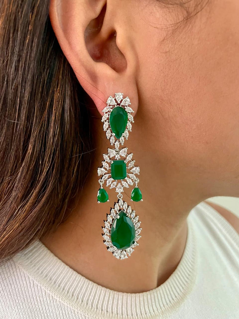 Abbey Emerald Drops Statement Necklace Set — worn on model — Prerto
