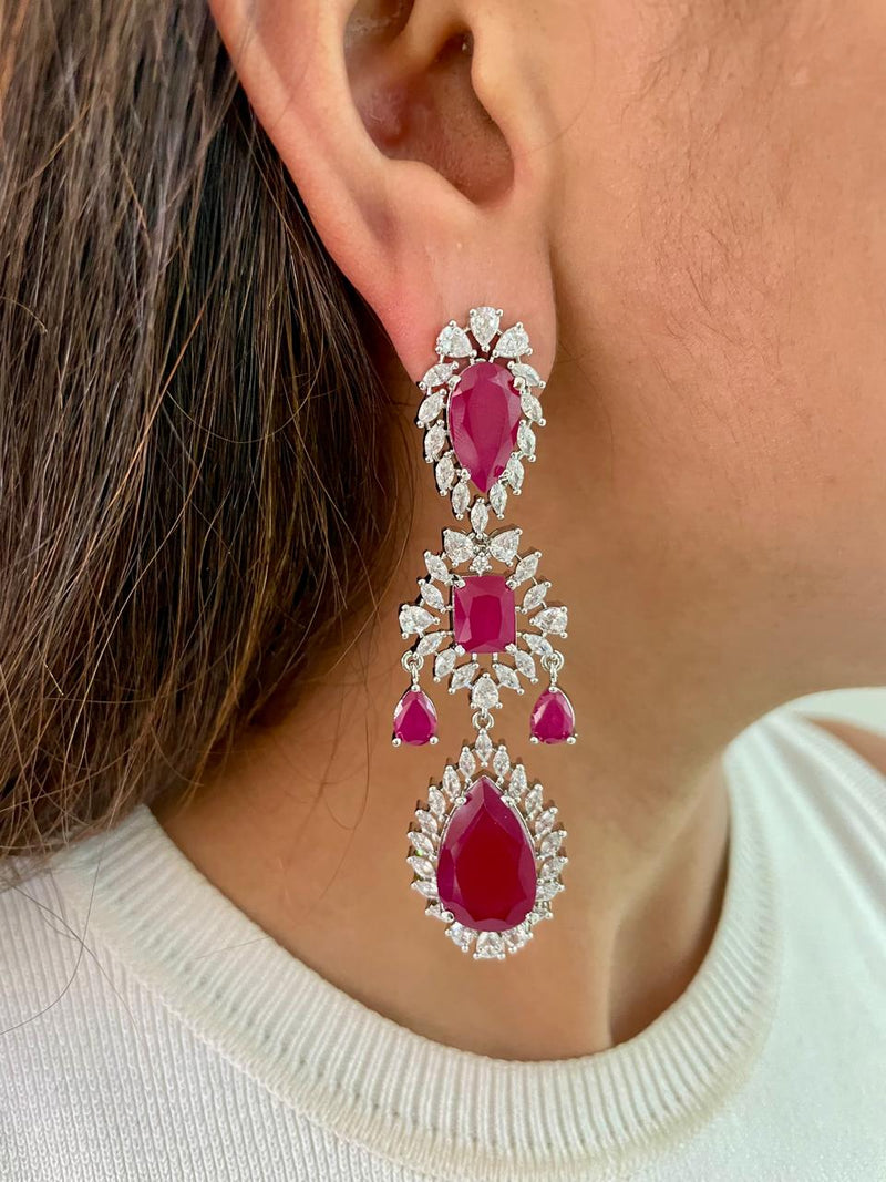 Abbey Ruby Drops Statement Necklace Set — worn on model — Prerto