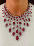 Abbey Ruby Drops Statement Necklace Set — front view — Prerto