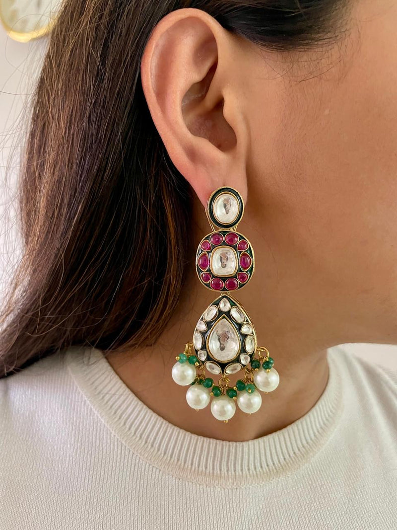 Maharani Afia & Aiza Polki Kundan Emerald Ruby Duo Necklace Set — styled view — Prerto