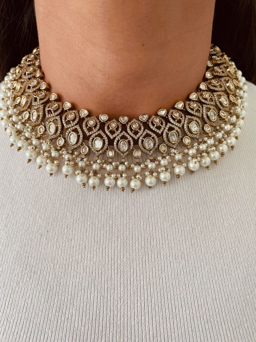 Adoor Ruby Meena Dimonte Pearl Drop Hasdi Collier (collier et boucles d'oreilles)