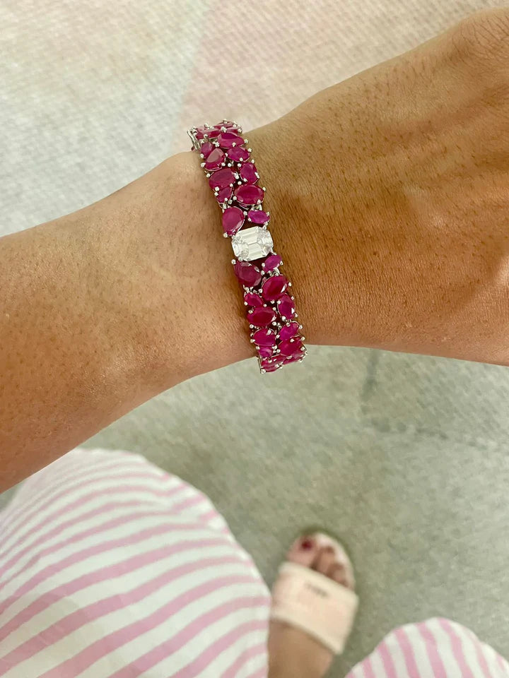 Kate Magenta Diamond Choker & Earrings Set — detail view — Prerto