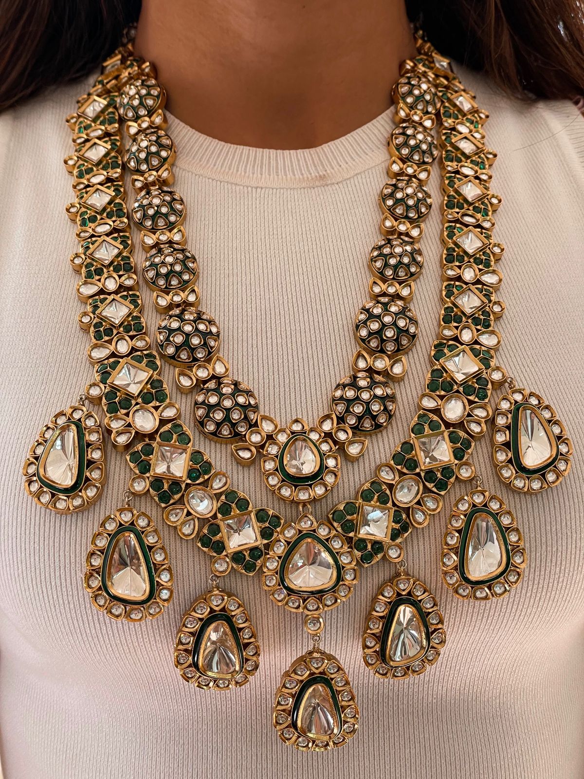 Ausa 2 Layer Polki Geometric Kundan Necklace Set by Prerto — Indian bridal jewellery