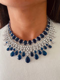Daffodil Sapphire & Single Line Sapphire Marquis Duo Necklace Set — front view — Prerto